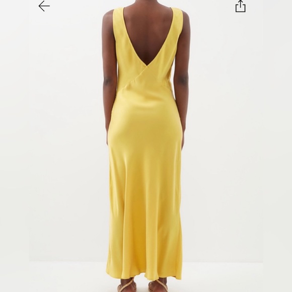 ASCENO 100% Silk Yellow MIDI Dress - Picture 3 of 4